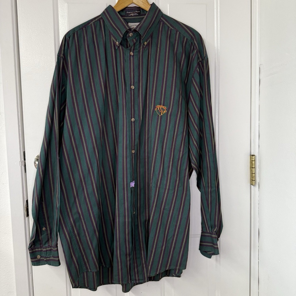 Vintage Faconnable Mens Shirt Sz XLarge Button Up Purple‎ Blue Vertical Stripe